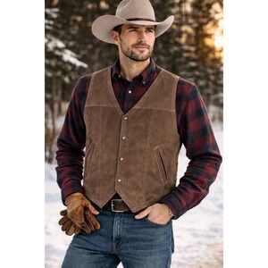 Vtg Creaciones LLB Suede Leather & Shearling Vest Men's size 42 Mens